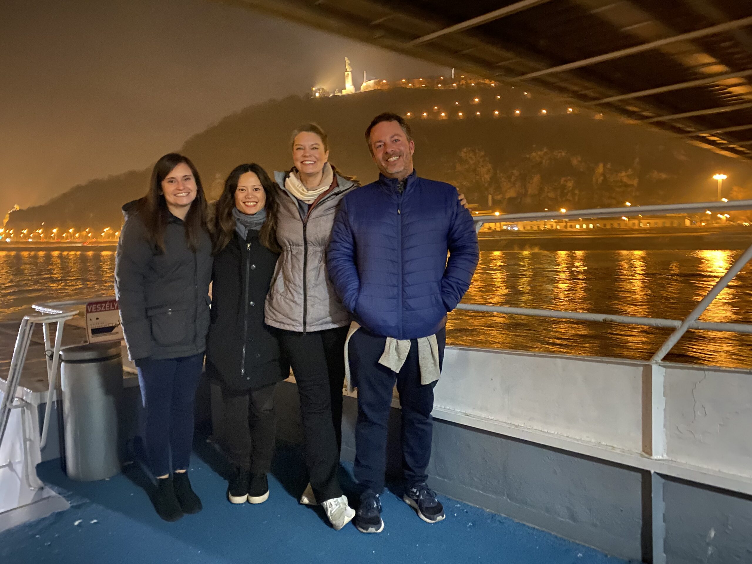Boat cruise Budapest with people I met from hostel. Day trip, meeting new people